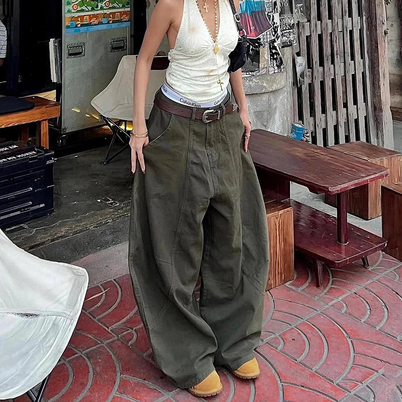 Women GreenY2k Baggy Jeans Harajuku 90s Vintage Bent Knife Denim Trousers Japanese 2000s Style Jeans Pants Oversize Clothes