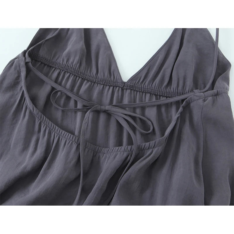 YENKYE Sexy Backless Flowy Midi Slip Dress Women High Waist V Neck A-line Holiday Summer Dresses Casual Beach Vestidos 2025