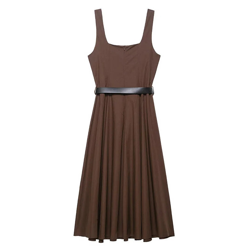 2025 Fashion With Belt Long Dresses for Women Summer Sleeveless Slip Dress Vintage Female Elegant Party Dresses