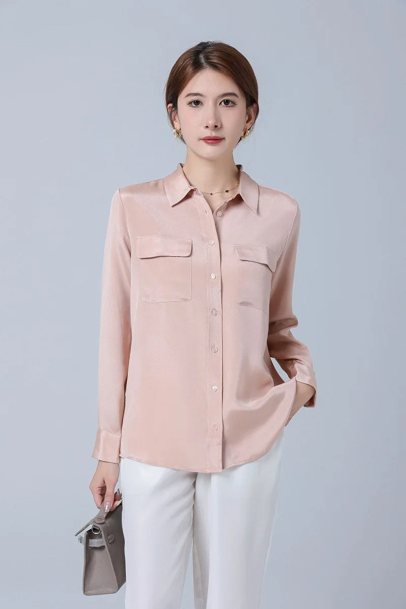 2025 Spring New Heavy Silk Shirt Women's Long Sleeve Mulberry Silk Blouse Temperament White Shirt Loose Top 93% Mulberry Silk