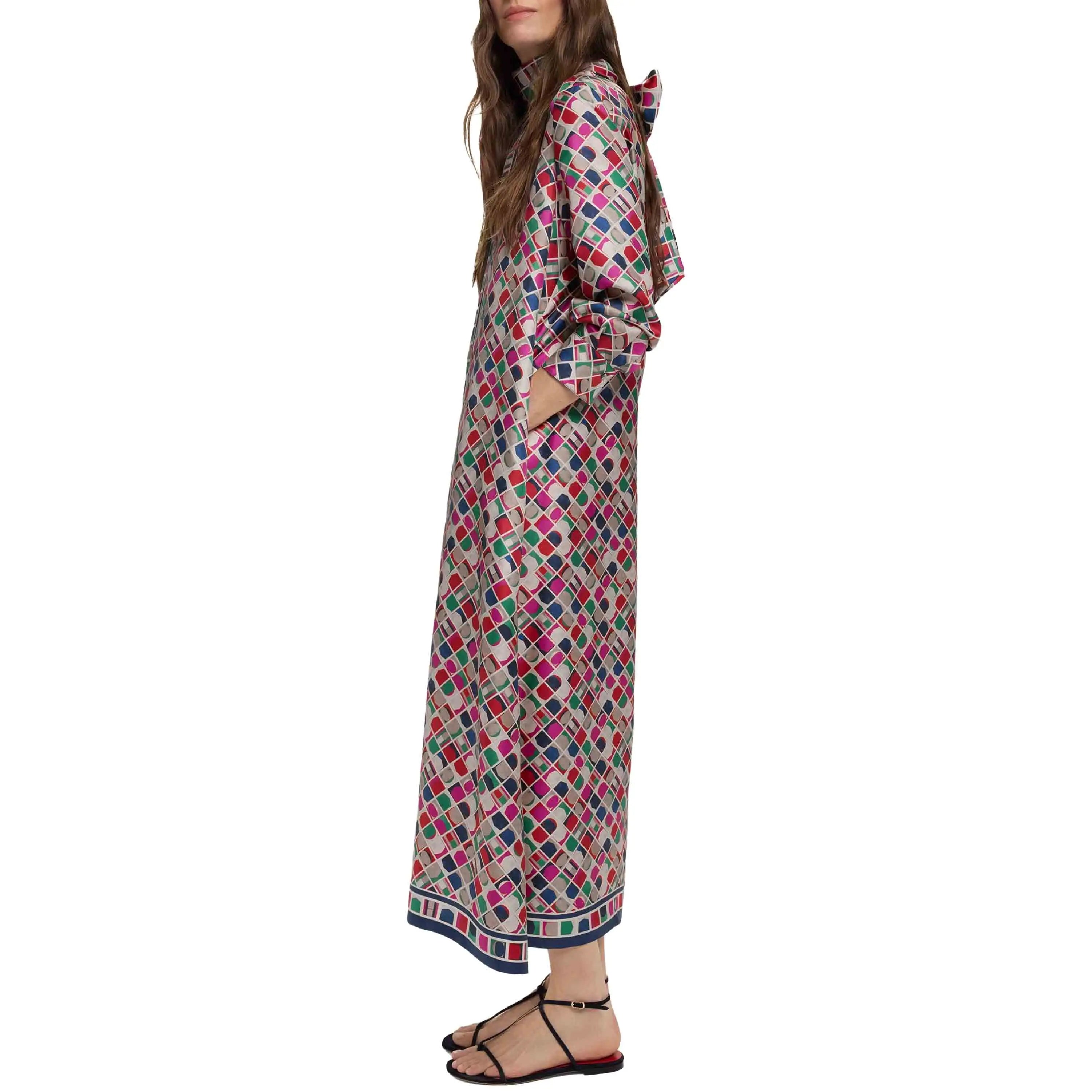 Women Vintage Printed Long Dresses 2025 New Fashion Women Long Sleeve Belt Midi Dress Ladies Elegant Party Dresses