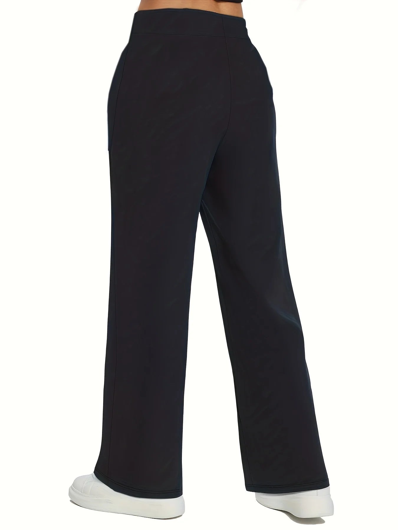 2025 Sophisticated Straight Leg Trousers Women Elastic Waist Slimming Black Daily Office Casual Pants 
