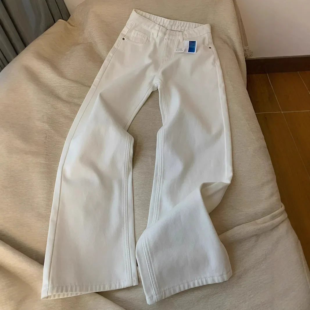 White Wide Leg Floor-Length Jeans