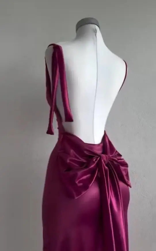 2025 Early Spring new style swing neck satin halter dress, women's cinched waist slimming bow dress