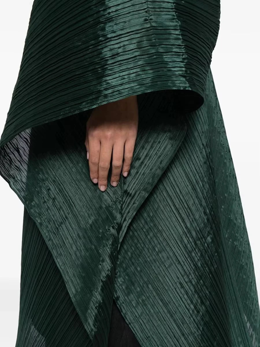 Miyake Pleated Women's Medium Length V-neck Drooping Blouse Dress