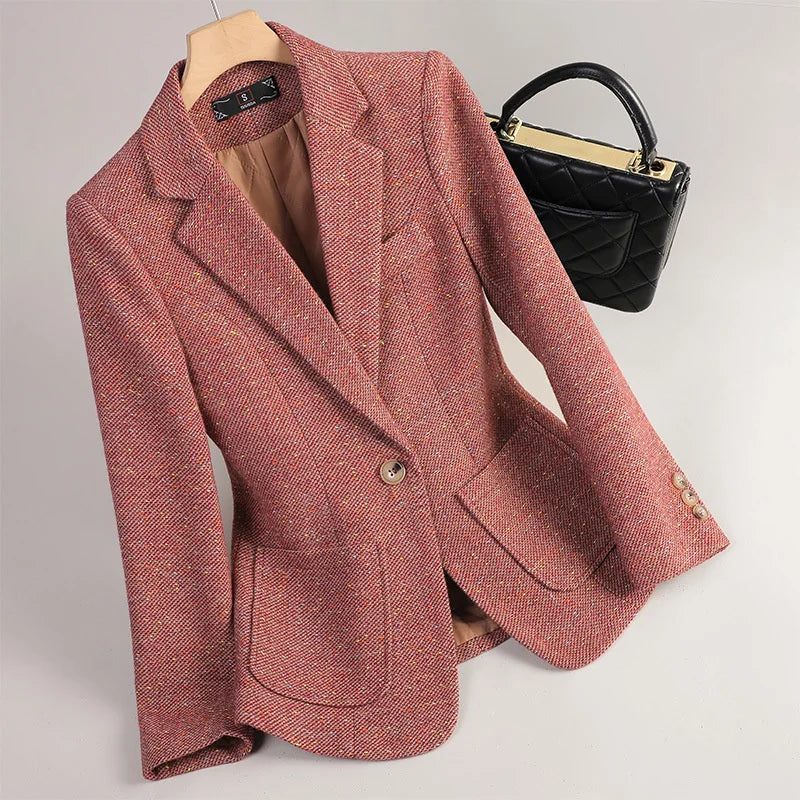 2025 New Women Long Sleeve Woolen Suit Jacket Autumn Winter Coat Ladies Office Wool Blazer Female Formal Blazer Thick Outerwear