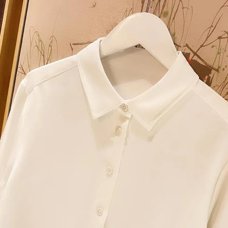Spring and Summer Silk Shirts Thickened 40MM Silk Shirts White Commuting Silk Shirts WOMEN 100% Mulberry Silk Blouse